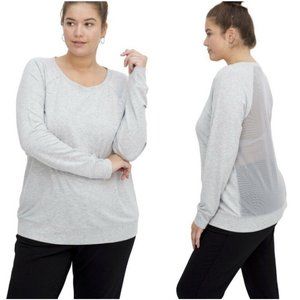 Yogalicious 2X Plus Size Gray Pullover Mesh Back Long Sleeve